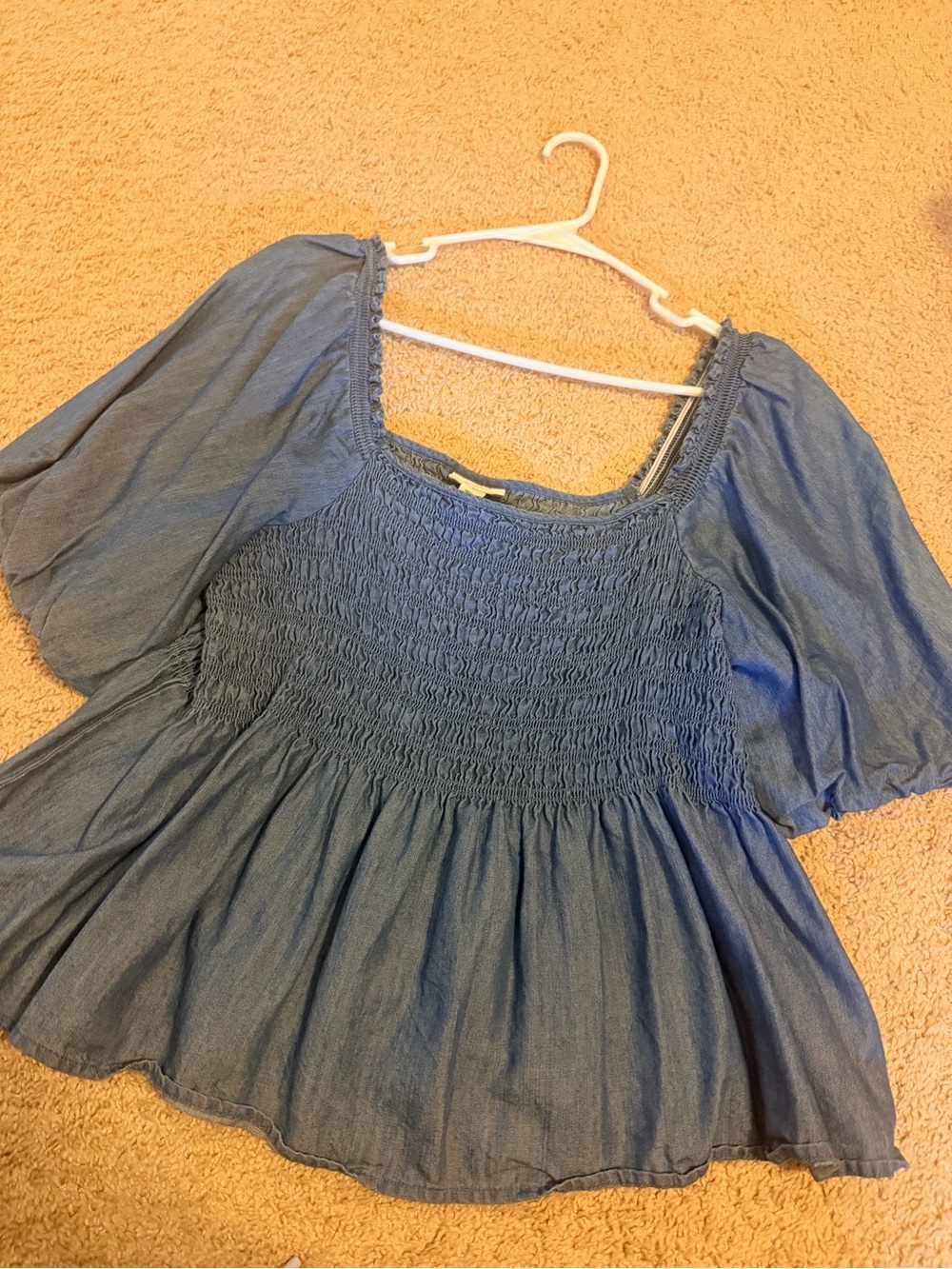 a.n.a Blue Denim Square-Neck Peplum Crop Blouse